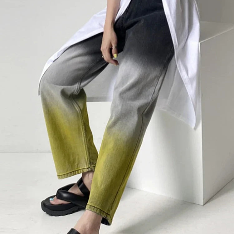 Fotvotee Jeans for Women Casual Gradient Denim Pants New Fashion High Waist Pockets Harem Pants Streetwear Ladies Y2k Jeans black