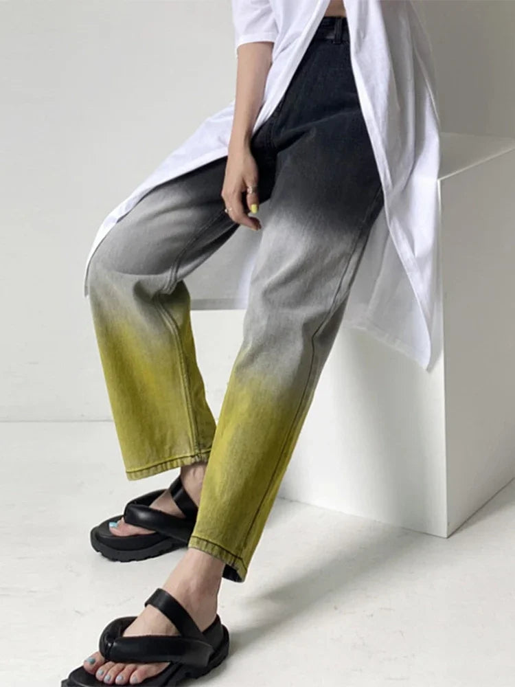 Fotvotee Jeans for Women Casual Gradient Denim Pants New Fashion High Waist Pockets Harem Pants Streetwear Ladies Y2k Jeans black