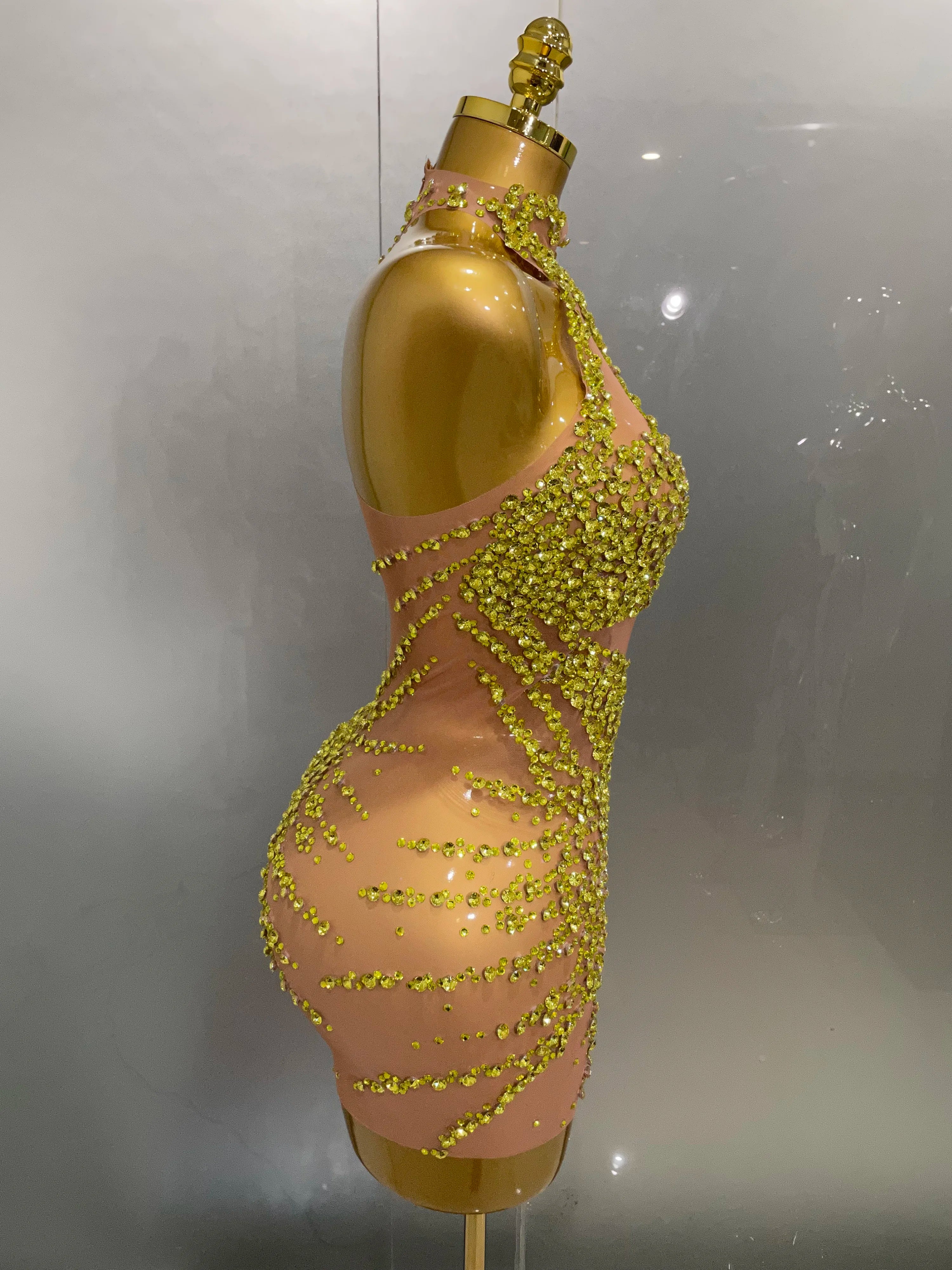 Luxury Sparkle Rhinestones Mesh Transparent Prom Dress 2025 New Women Sexy Birthday Celebrate Party Club Prom Outfit Bar Costume