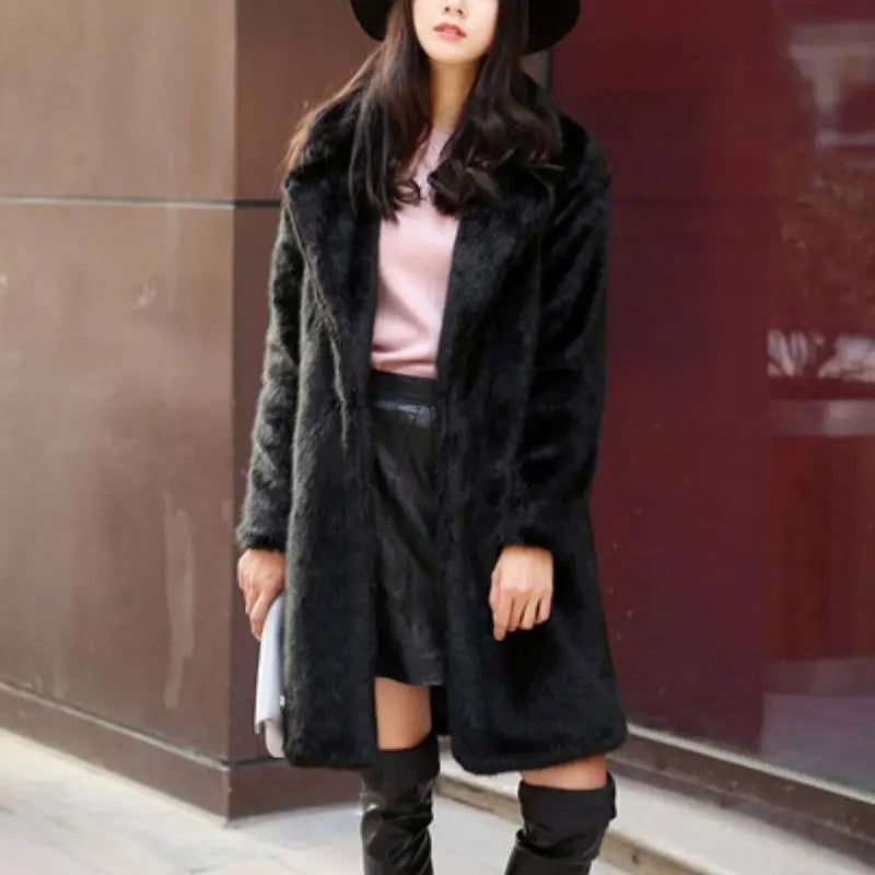 Women Mink Faux Fur Coat Solid Female Turn Down Collar Winter Warm Fake Fur Lady Coat Casual Jacket