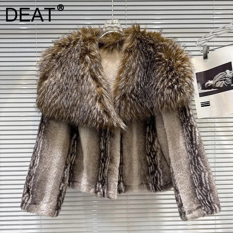 Winter New Fashion Big Fur Collar Faux Fur Short Coat For Women Versatile High Quality Thicken Jacket Female 11A07809