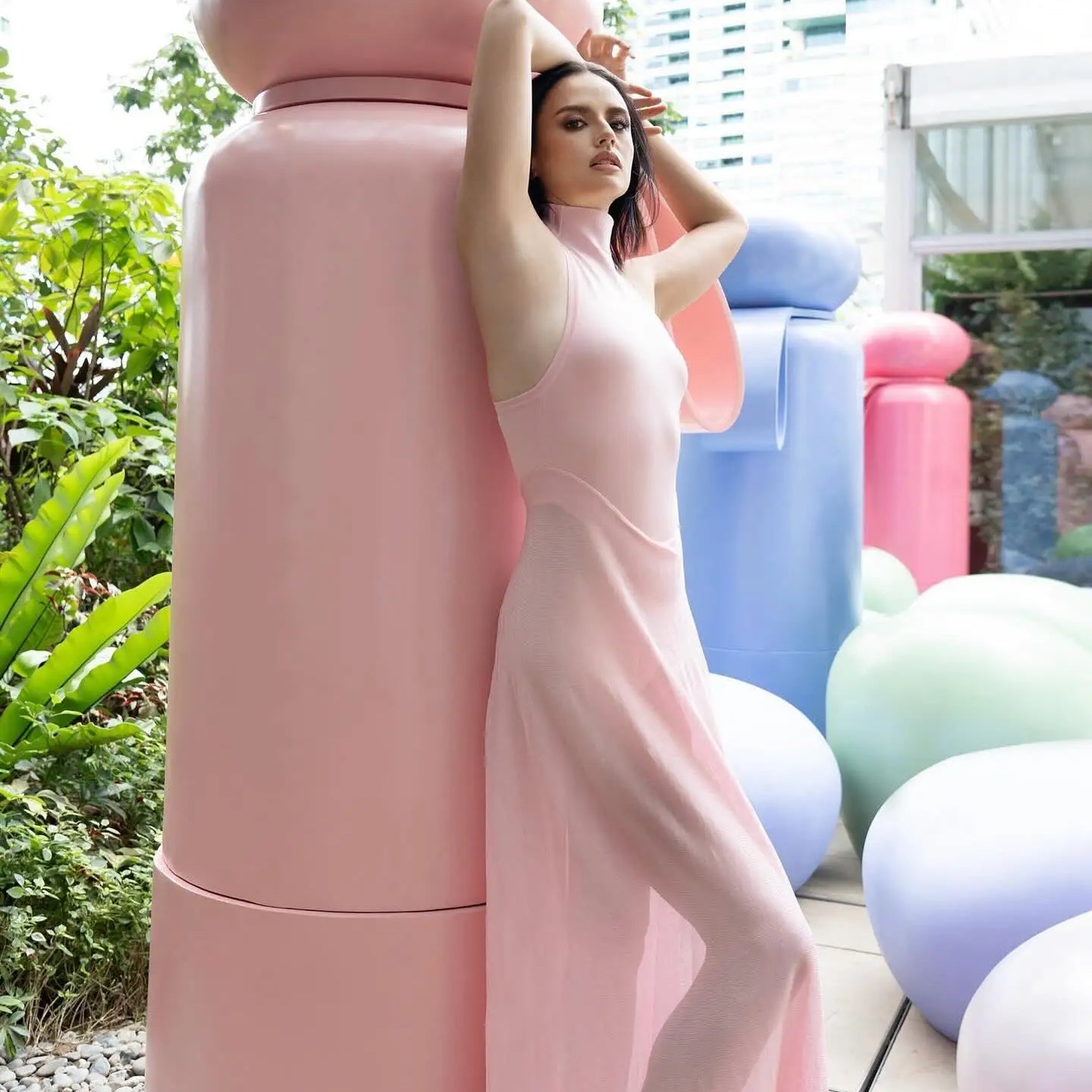 Pink Color Women Celebrity High Street Backless Satin Long Dress Fashion Birthday Party Celebrate Evening Dress Vestido