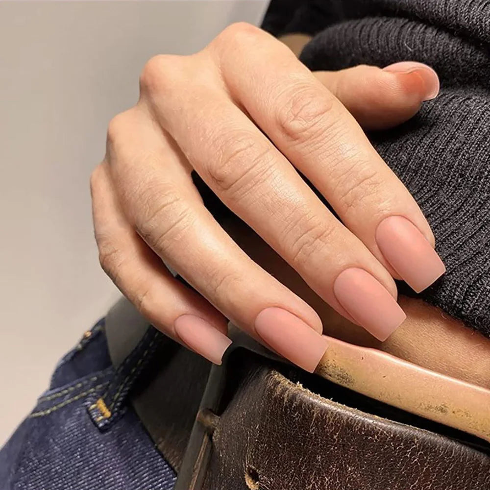 24pcs/set short fake nails for women girls almond ballet nail tips matte red nude brown faux ongles press on acrylic false nail 944