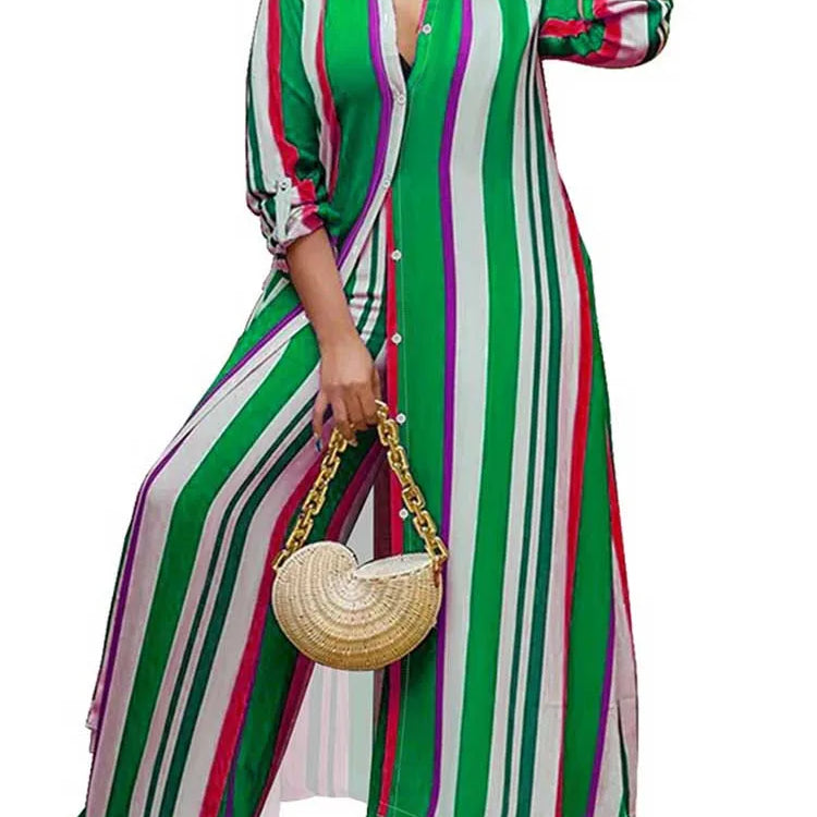 2 Piece Outfit Set Women Plus Size Matching Sets Long Shirt Top and Pants Sets Striped Casual Outfits 5xl Women Autumn Clothes green