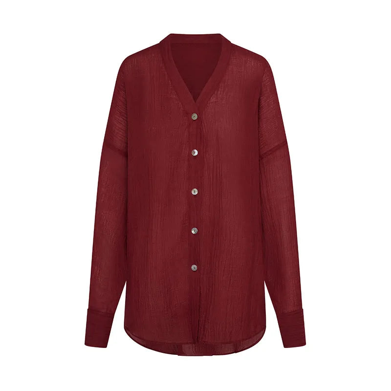 Beach Cotton Line Long Skirt Set For Women Brown Lace Up Cardigan High Slit Knot Skirts Summer 2 Pieces Vacation Beach Outfits wine red top