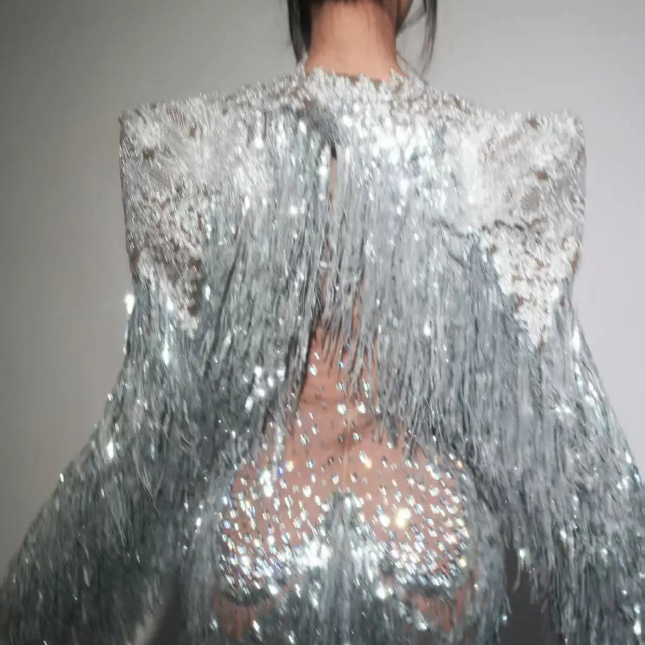 2025Sparkly Rhinestone Sequin Tassel Coat And Skirt 2Pcs Women Birthday Party Nightclub Dj Stage Performance Costume