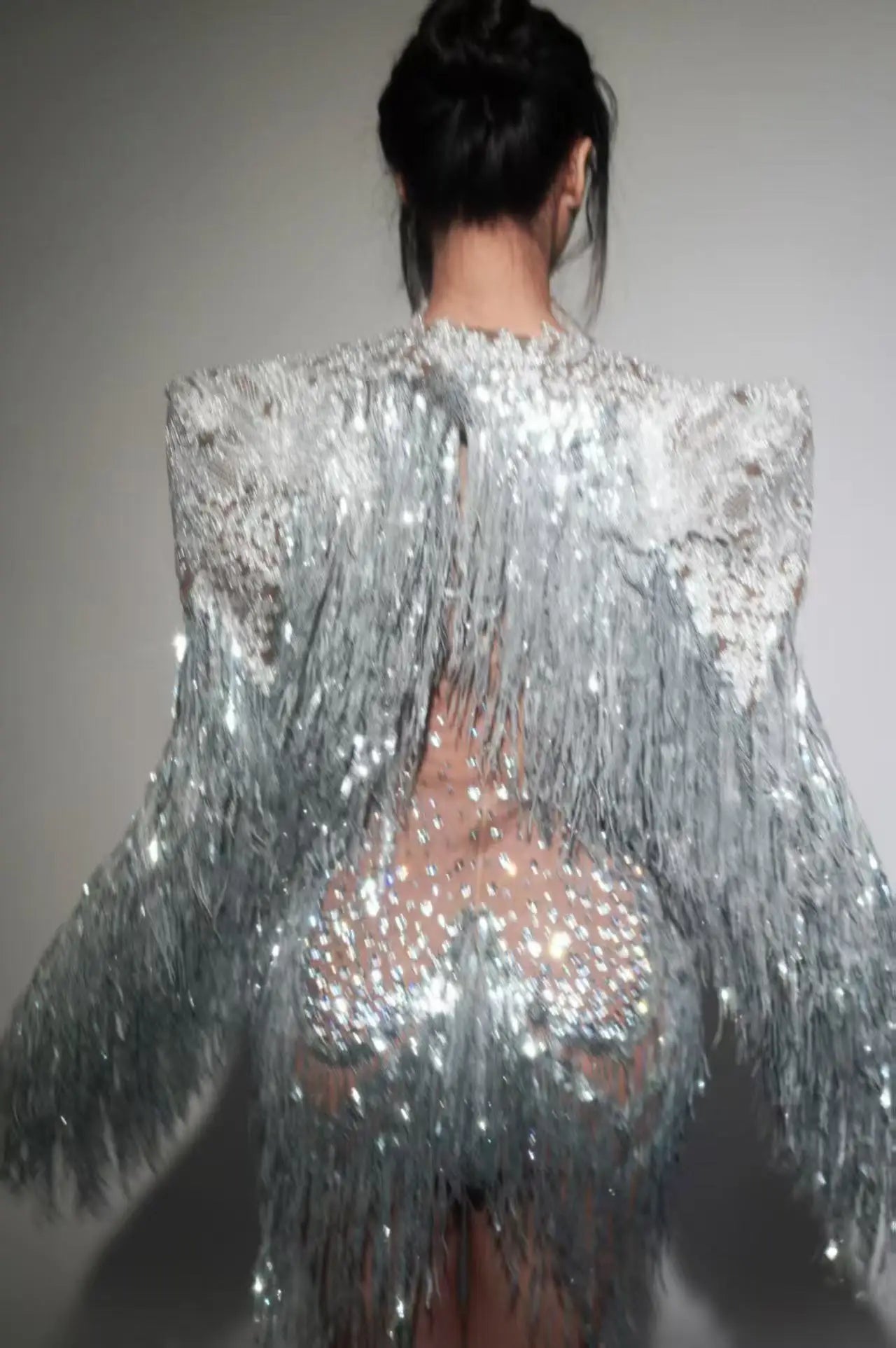 2025Sparkly Rhinestone Sequin Tassel Coat And Skirt 2Pcs Women Birthday Party Nightclub Dj Stage Performance Costume