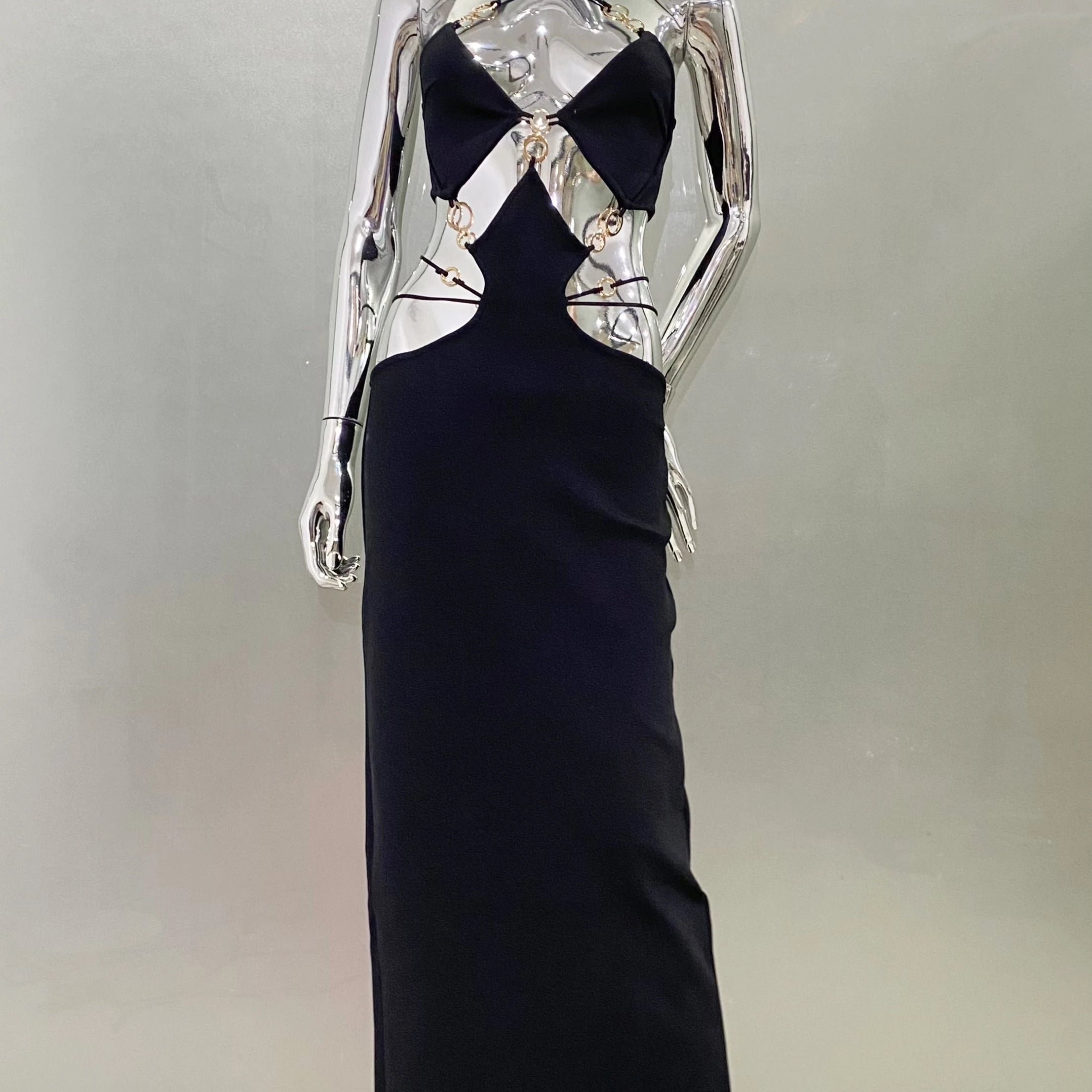 STOCK Stylish Luxury Diamonds Woman Bandage Set Sexy Hollow Out Short Top And Mermaid Long Skirt 2 Pieces Evening Party Vestido black