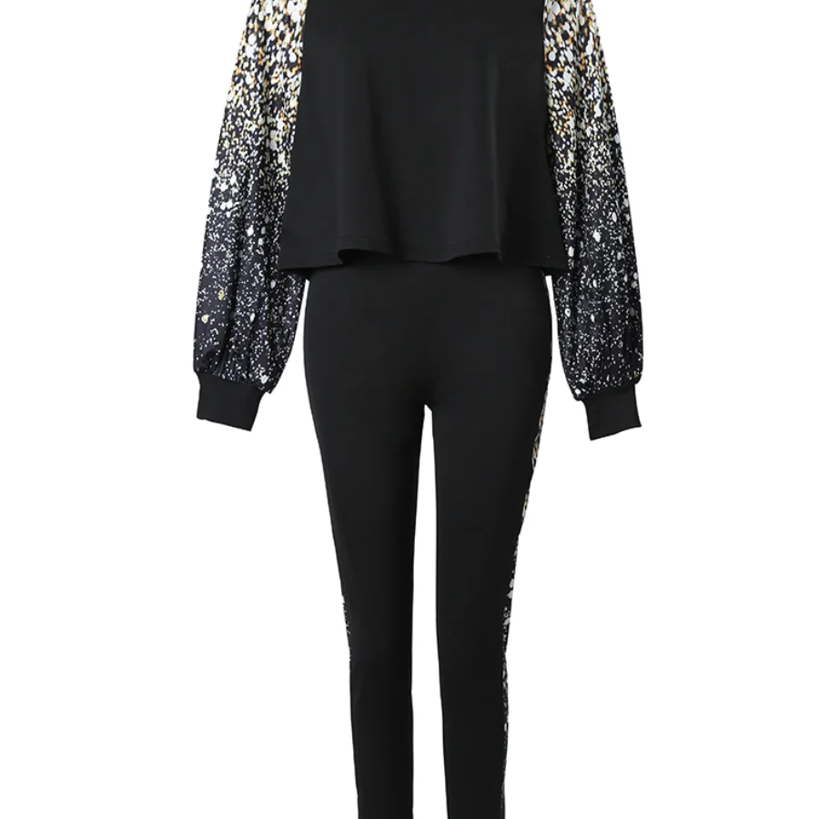 LW Plus Size Lantern Sleeve Gradient Print Skinny Pants Set New In Women Spring Summer High Elasticity 2PC Tracksuits Outfits