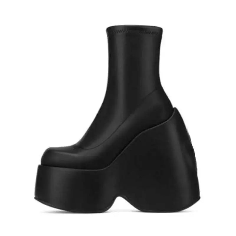 Brand Ladies Platform Boots Fashion Thick High Heels Women's Bootie Party Sexy Block Heel Shoes 44 Black PU