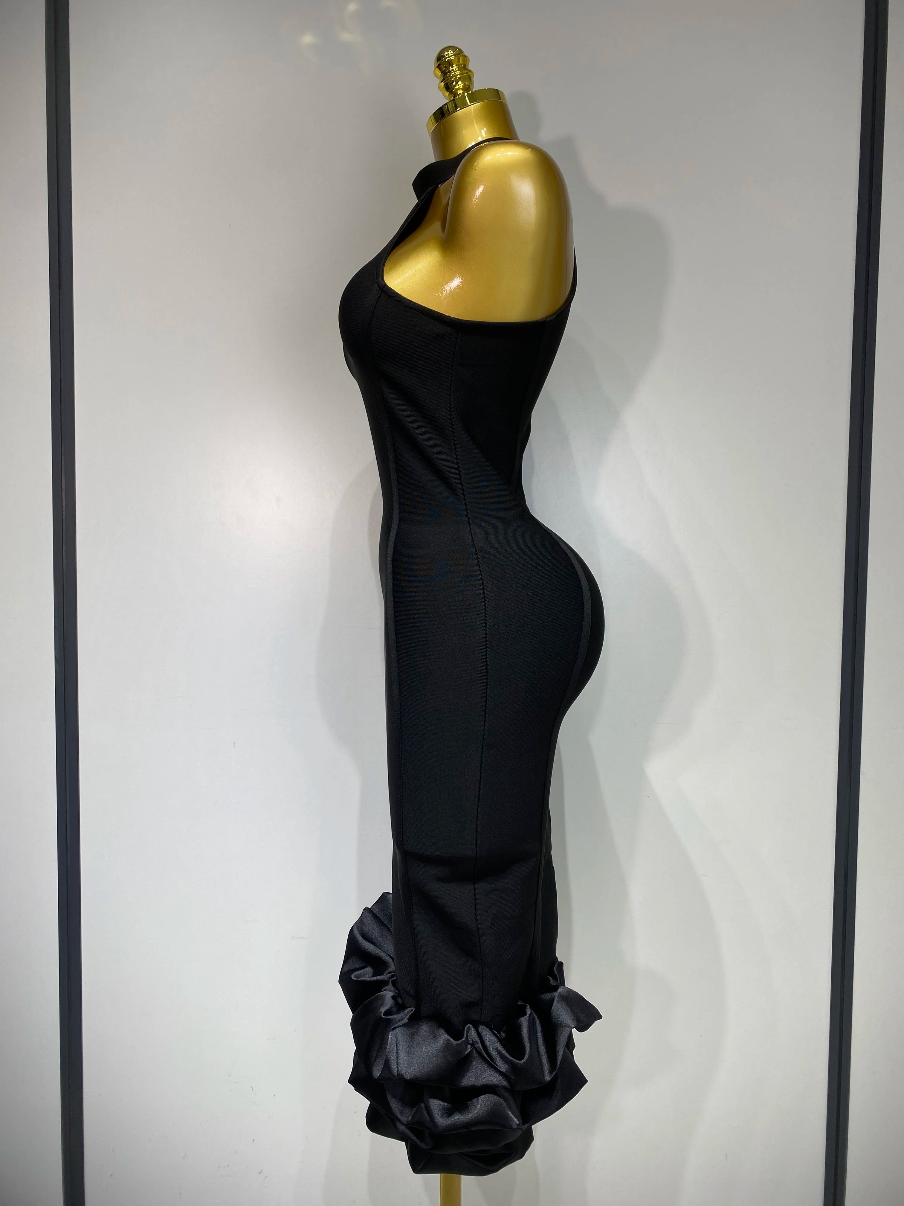 Women Sexy High Collar Ruffle Black Bandage Dress Sheath Sleeveless Party Prom Gown Elegant Formal Luxury Birthday Club Dresses