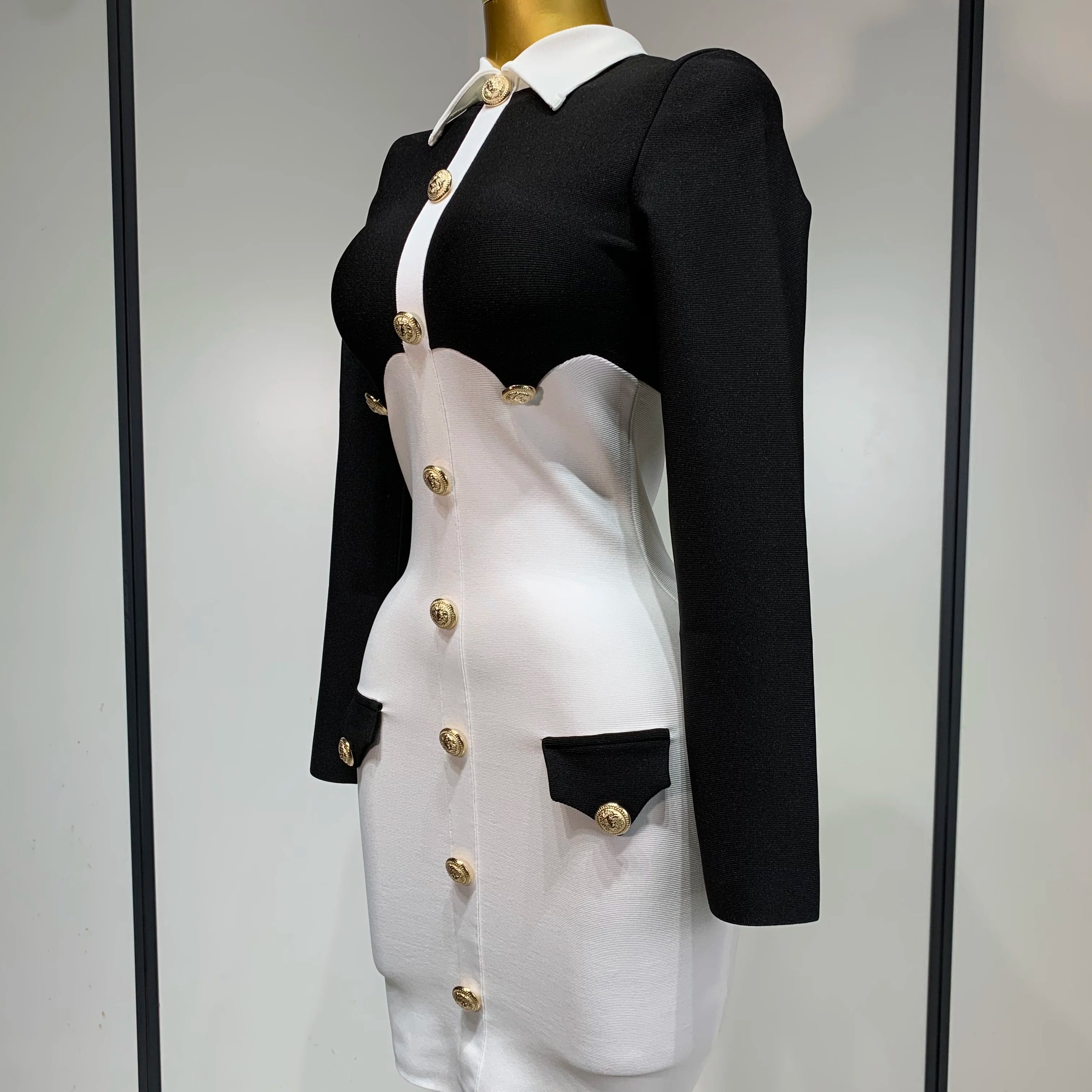 Women Long Sleeve Elastic Bodycon Short Bandage Dress 2025 High Street Office Lady Formal Elegant Business Club Party Dresses