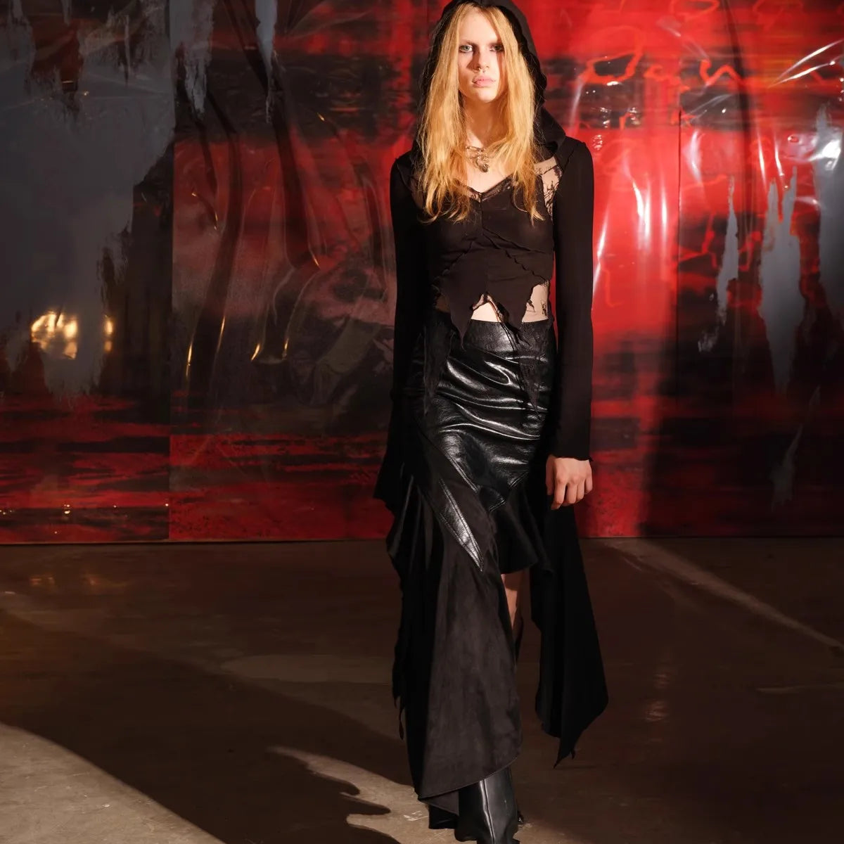 Lautaro Spring Autumn Soft Brown Patchwork Pu Leather Midi Asymmetrical Skirt Women High Waist Long Luxury Designer Clothes 2025 Black