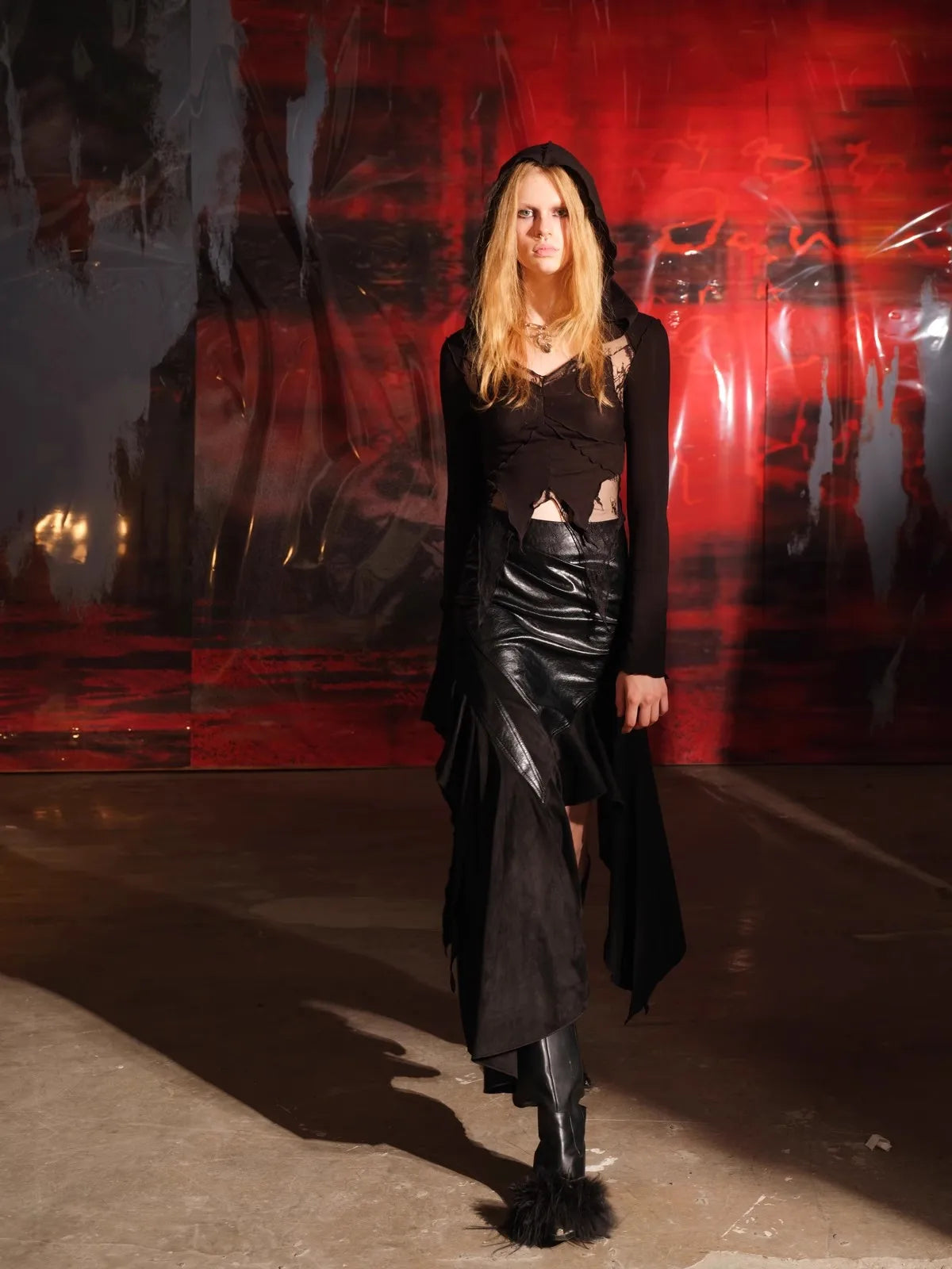 Lautaro Spring Autumn Soft Brown Patchwork Pu Leather Midi Asymmetrical Skirt Women High Waist Long Luxury Designer Clothes 2025 Black