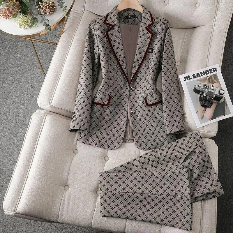 Senior Khaki Spring Ladies Korean Elegant Fashionable Blazer Sets Women Suits Work Wear Office Autumn Casual Pants Jacket