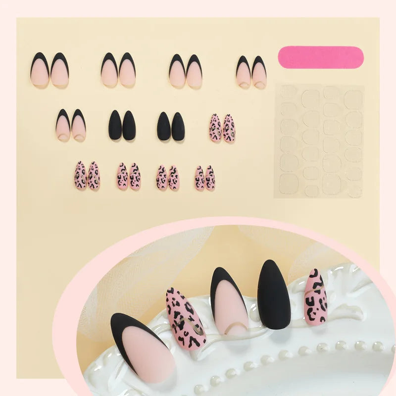 Black Cool Fake Nails Halloween Bat Press on Nails Almond Decorated Nail Tips Rivet Bow False Nails 24pcs Reusable Acrylic Nails 14