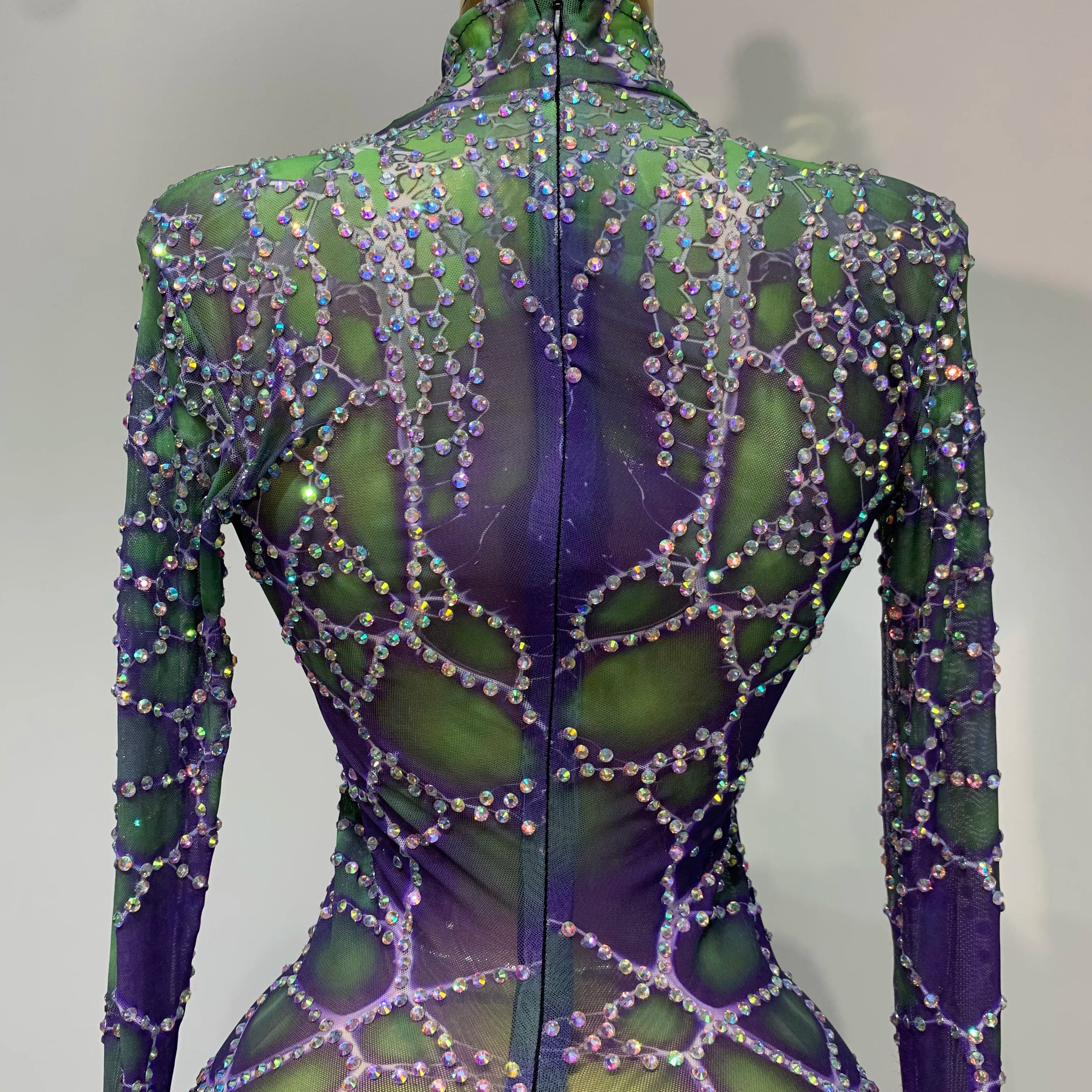 Women Sparkly Rhinestones Mesh Bodycon Jumpsuit Singer Stage Performance Dance Costume Nightclub Party Luxury Birthday Outfit