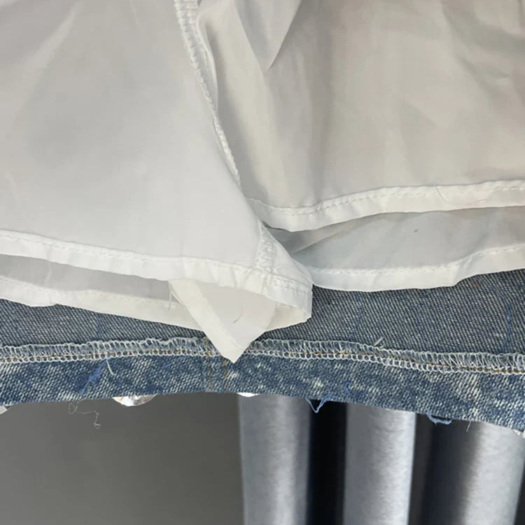 DEAT Summer New Fashion Women's Denim Skirt High Waist Circular Sequin Patchwork Wrap Hip Blue Short Mini Skirts 29L4143