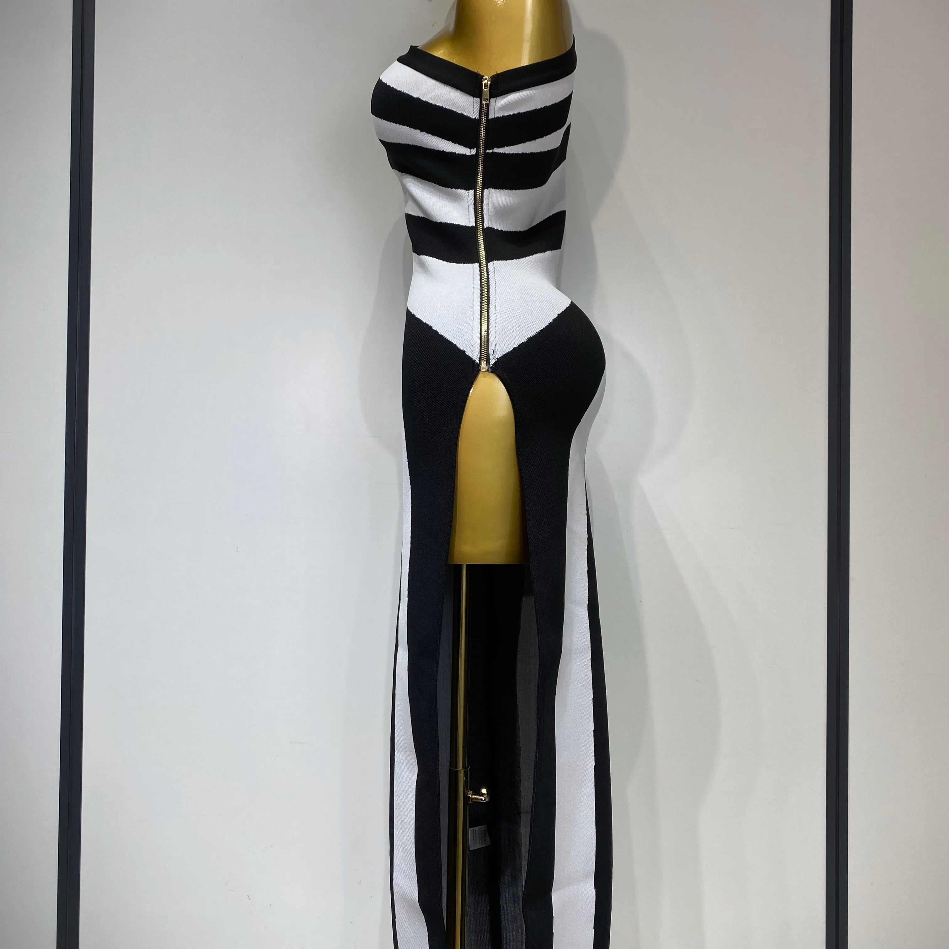 Luxury Birthday Dresses Women Sexy One Shoulder Striped High Split Jacquard Maxi Bandage Long Dress Elegant Evening Party Gown