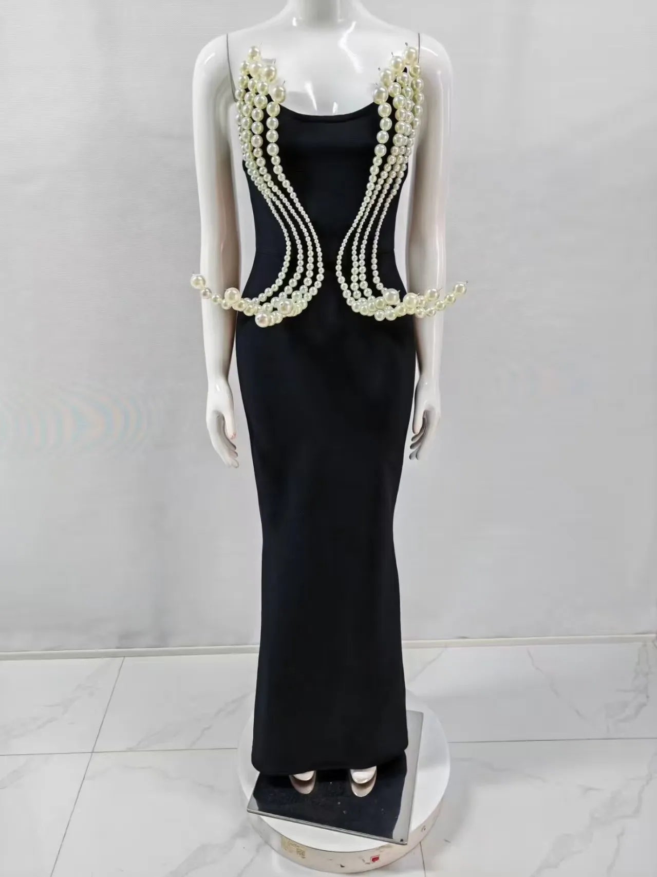 2025 New Spring Women Sexy Strapless Big Beading Bodycon Long Maxi Dress Fashion Celebrate Evening Party Birthday Dress Vestido