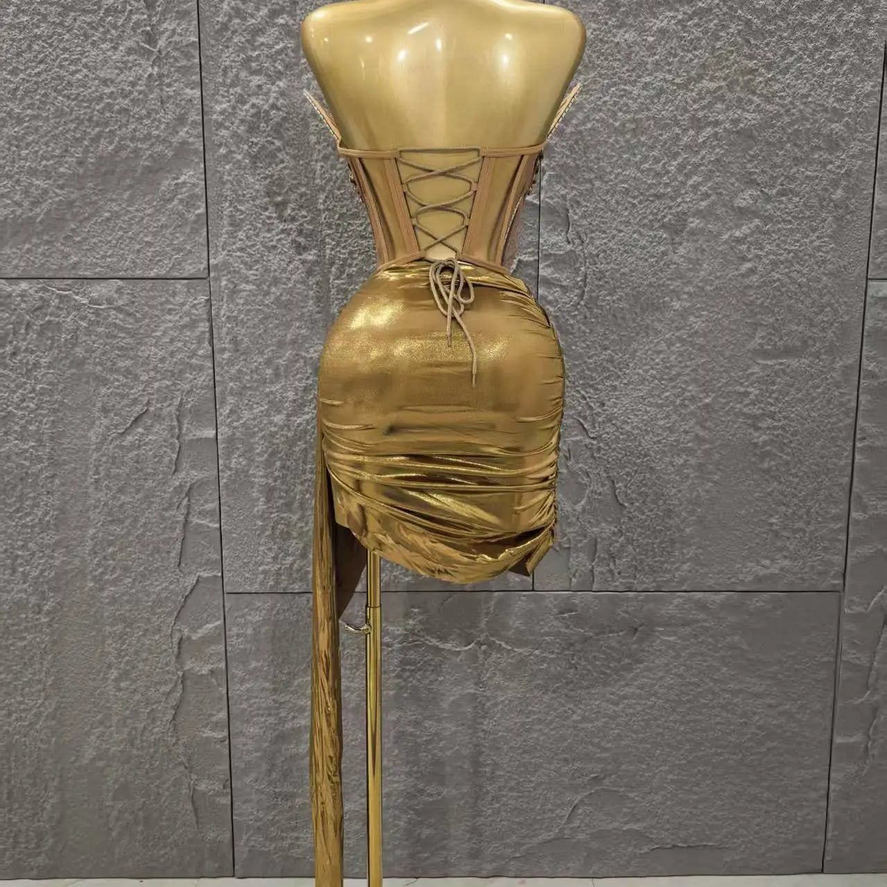 Gold Silver Color Women Sexy Strapless Shinning Crytsal 2 Pieces Bodycon Mini Dress Celebrate Nightclub Party Birthday Wear