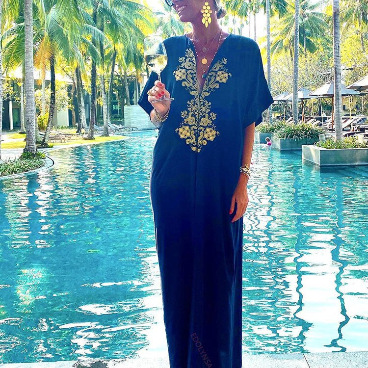 Plus Size Kaftan Tunic Beach Dress Swim Wear Bathing Suit Cover Up 1335 One Size