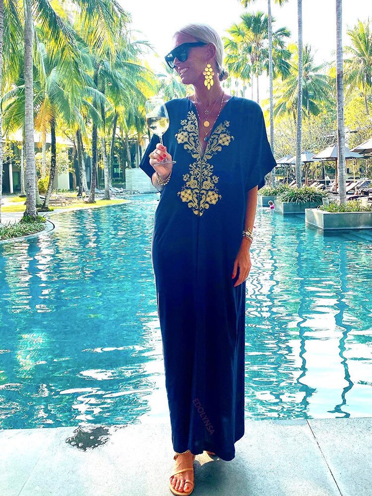 Plus Size Kaftan Tunic Beach Dress Swim Wear Bathing Suit Cover Up 1335 One Size