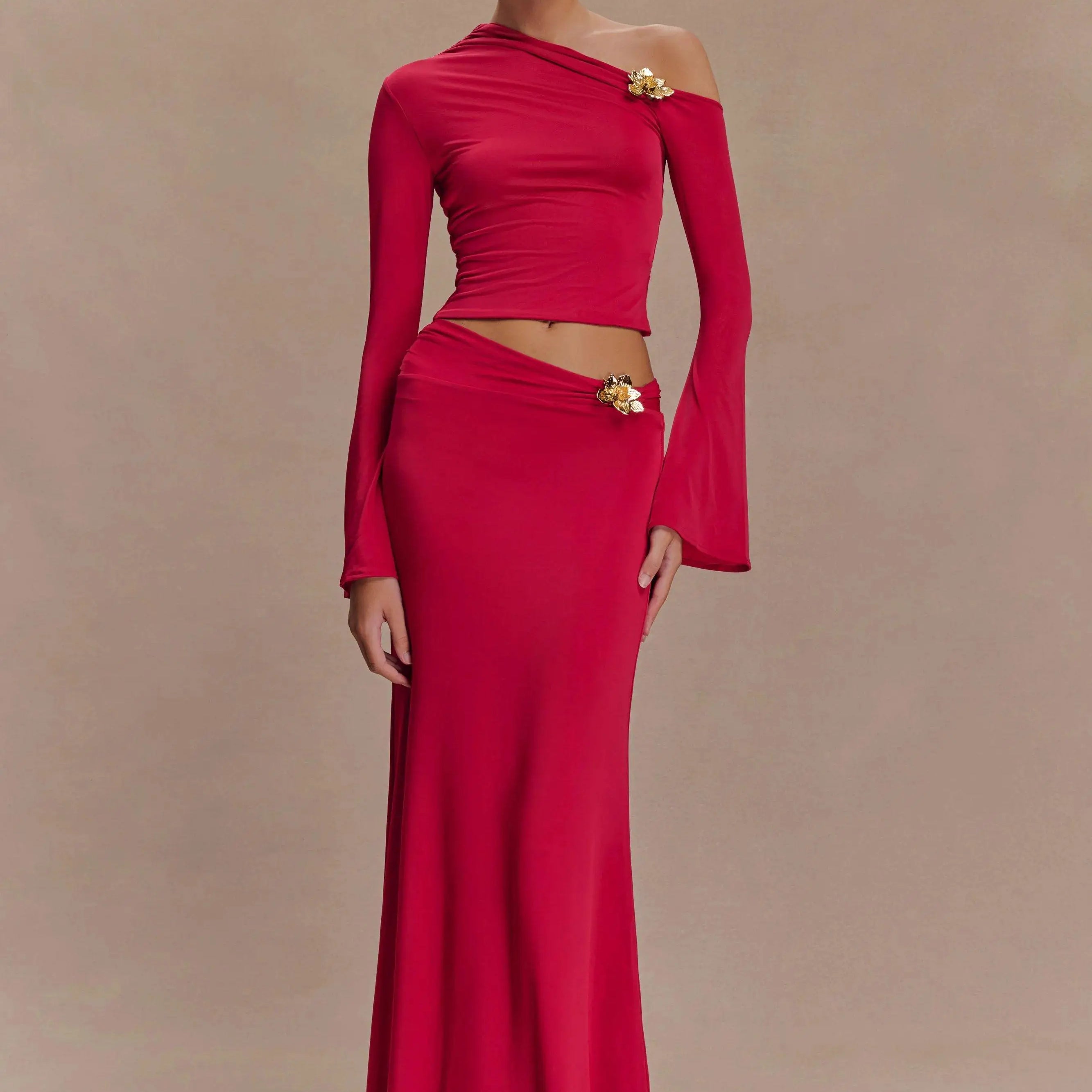 2025 Women Long Sleeve Sexy 2 Pieces Bodycon Long Dress Celebrate Evening Party Cocktail Birthday Outfit