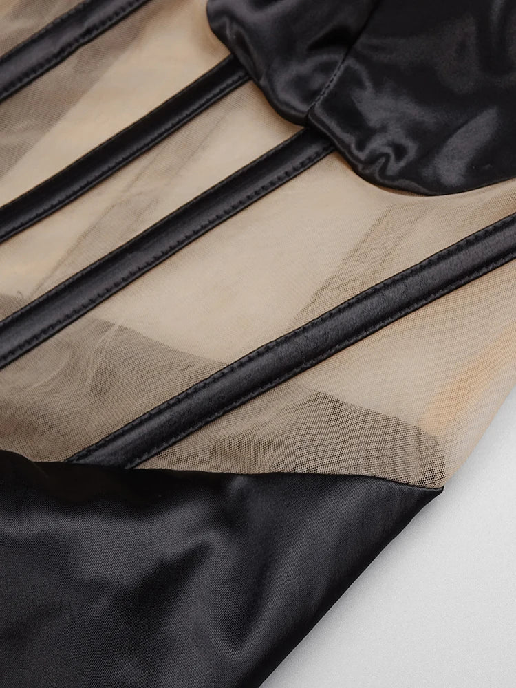 Elegance Satin Mermaid Gown One Shoulder Tulle Patchwork Stripes Crystals Details Pleated High Slit Celebrity Cocktail Gowns