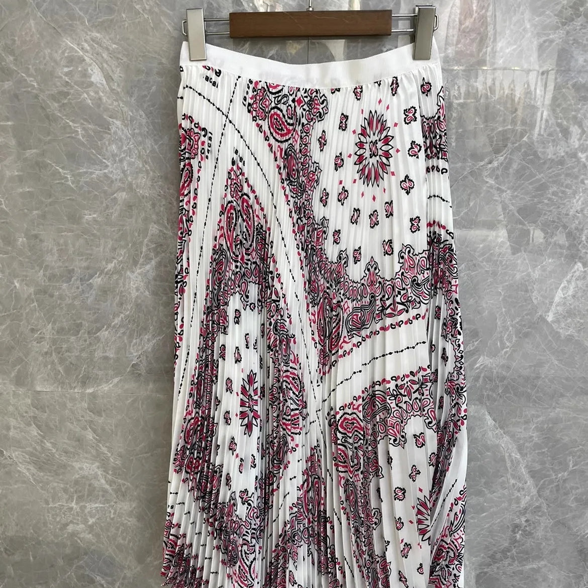 2023SS Summer Luxury New Women Flower Prints Pleated Midi Skirt for Female 2 Color Tutu WHITE