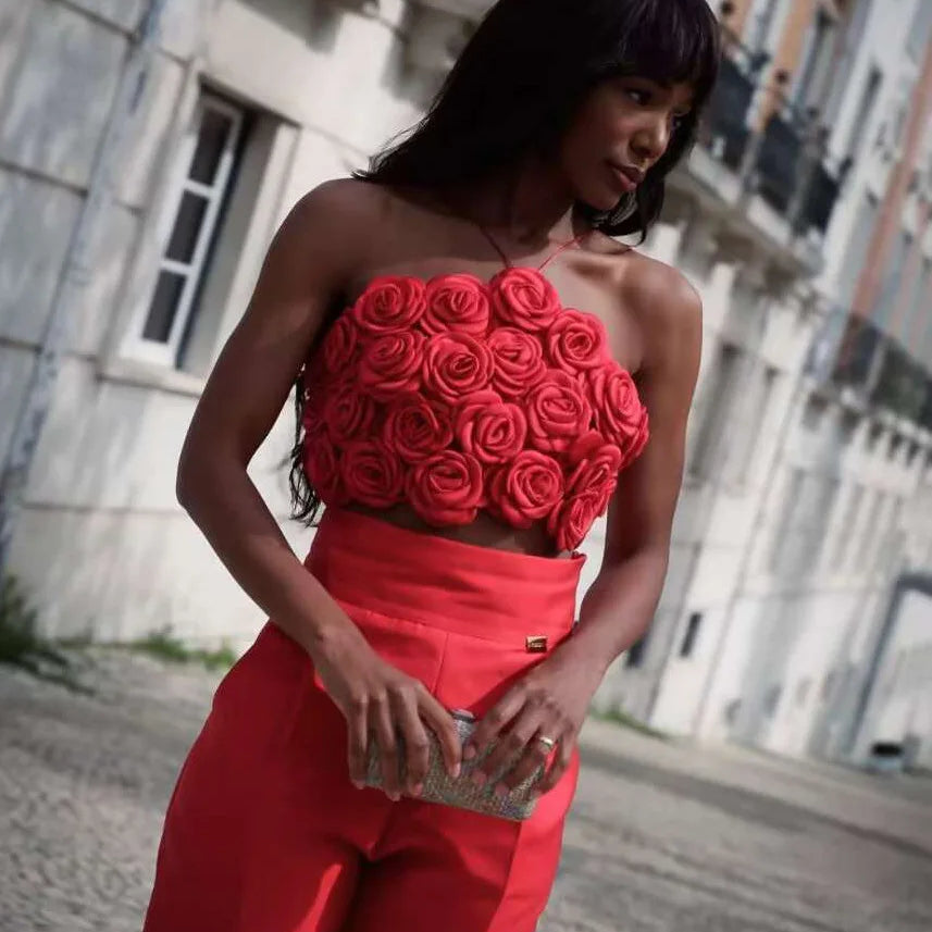 2024 New Summer Women Sexy Halter Off the Shoulder Bodycon Short Florals Tops Celebrate Nightclub Party Birthday Camis Tops