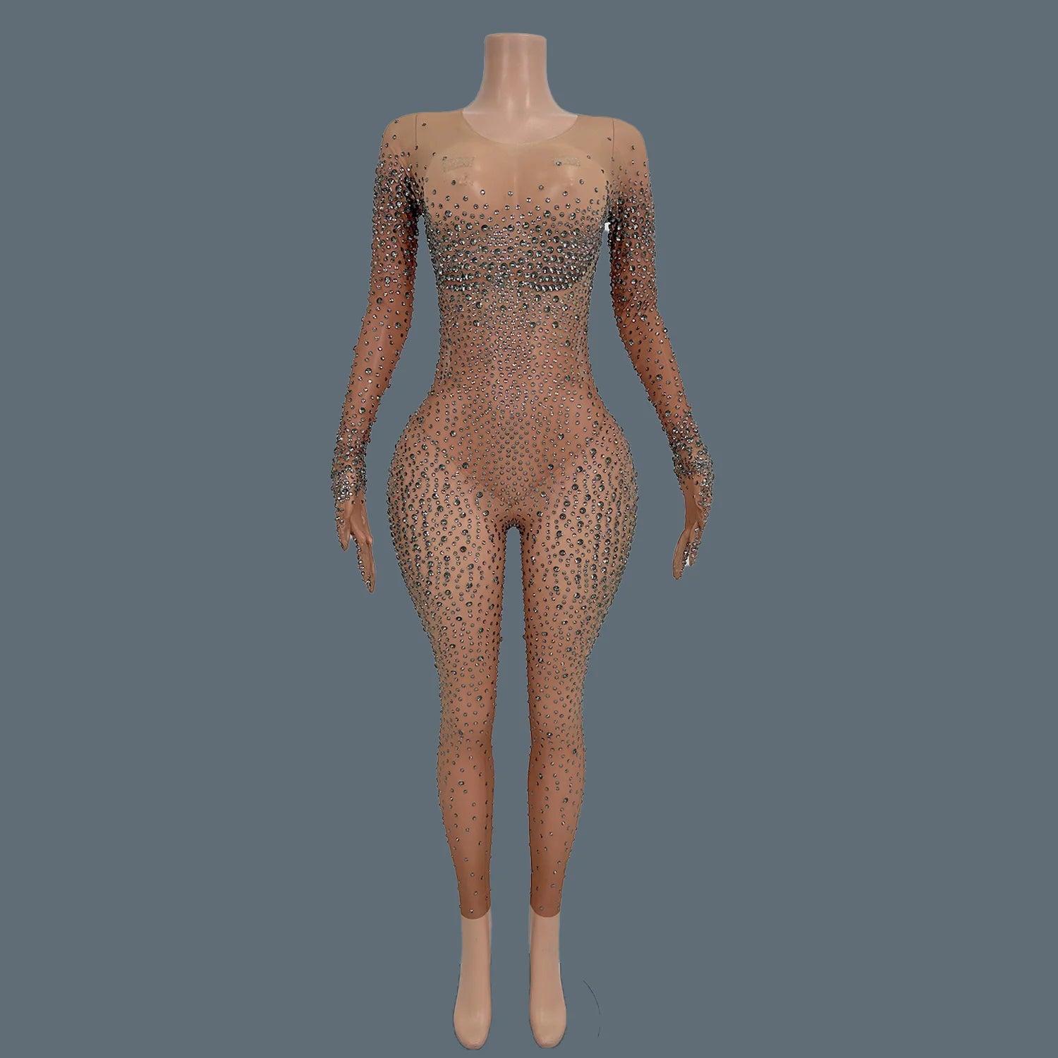 High Street Rhinestones Jumpsuit for Women Luxury Performance Dance Costume Sexy Celebrate Nightclub Party Outfit Tiaotiaotang GRAY One Size