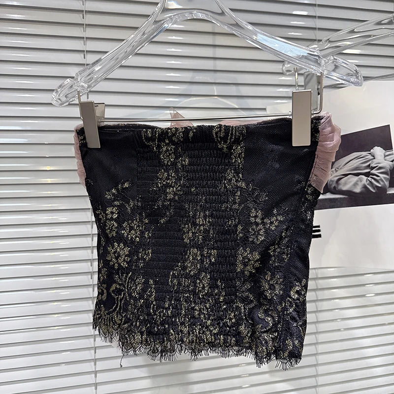 Winter New Fashion Chiffon Bowknot Patchwork Design Fishbone Strapless Vest For Women Backless Tank Tops 11A07939