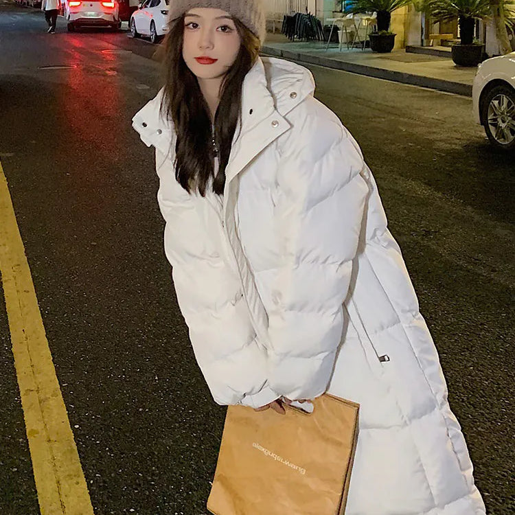 Vielleicht New Solid Color Long Straight Winter Coat Casual Women Parkas Clothes Hooded Stylish Winter Jacket Female Outerwear