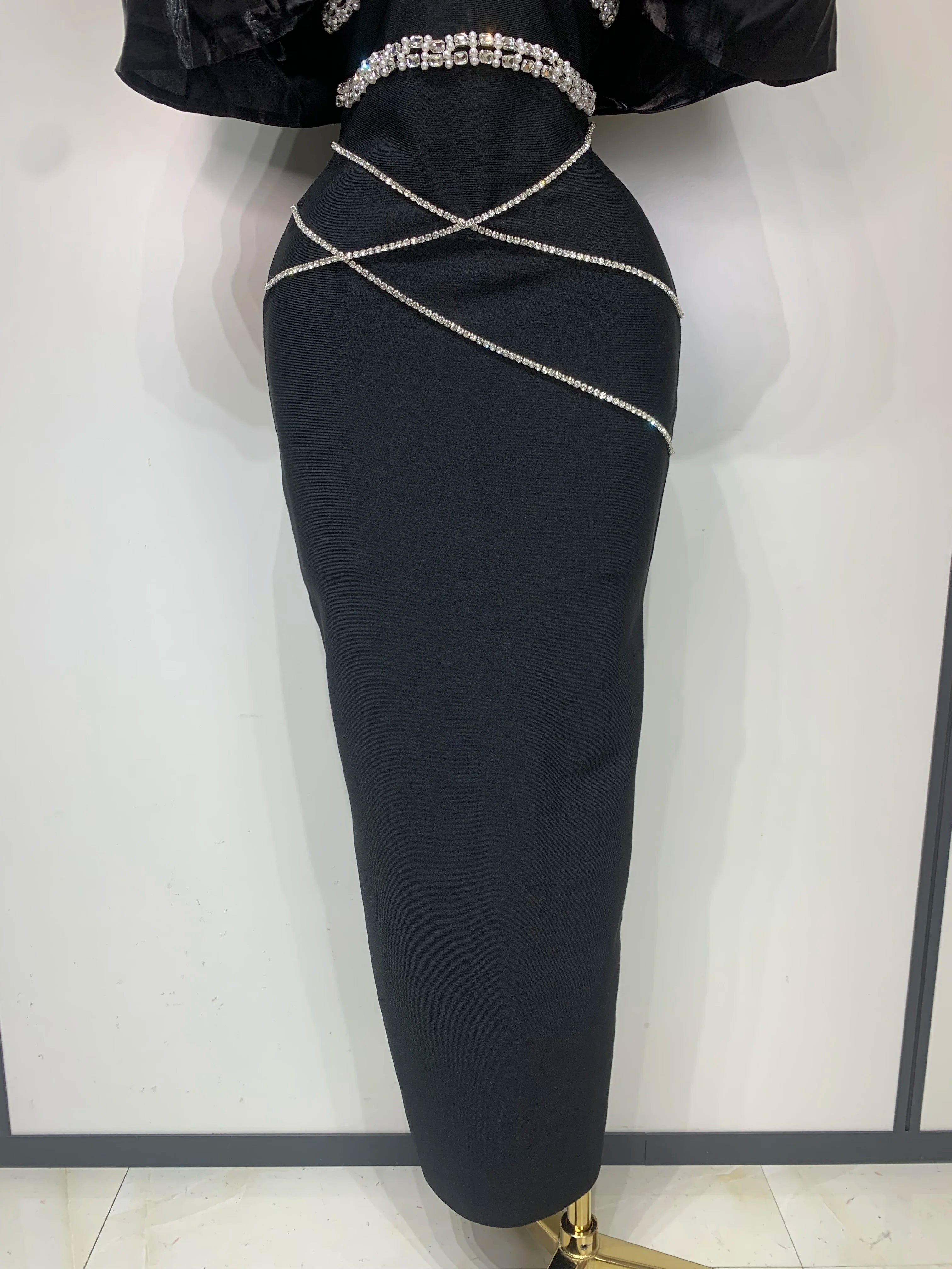 Women Sexy Backless Sparkly Diamonds Black Long Bodycon Bandage Dresses Luxury Birthday Party Celebrity Elegant Knitted Clothing