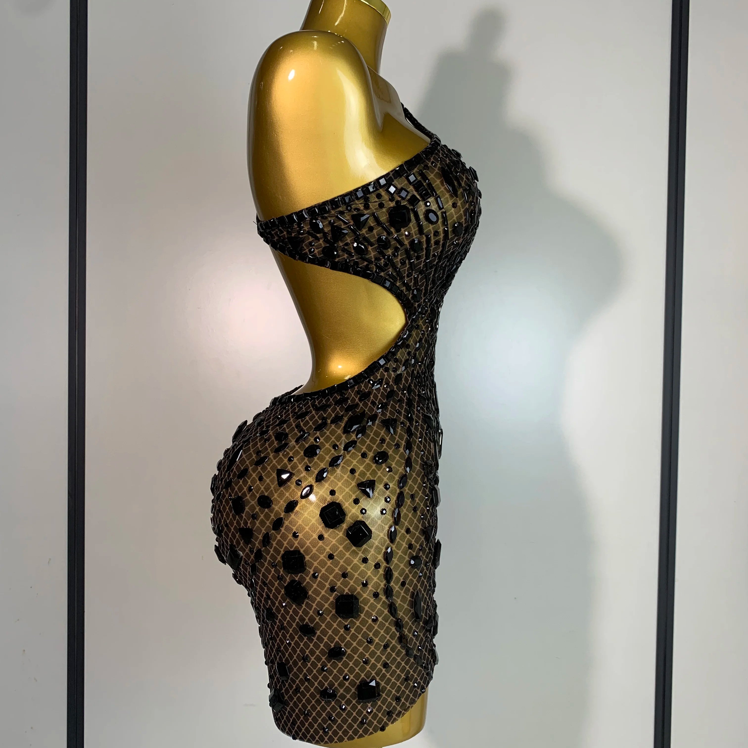 Women 2025 Sexy Backless Hollow Out Diamond Evening Prom Gown Birthday Luxury Celebrate Stage Nightclub Outfit