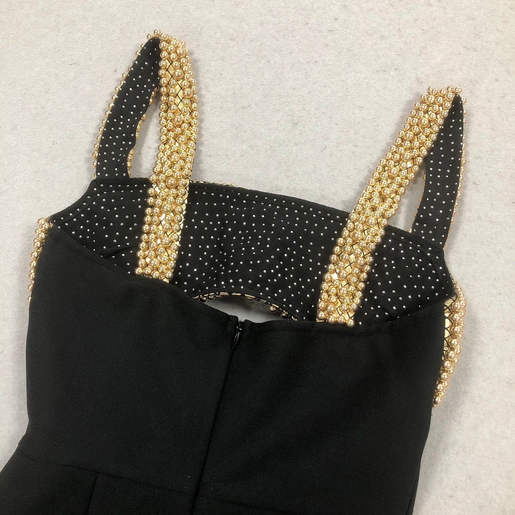 2025 Golden Beading Sexy Hollow Out Black Bandage Ankle Length Dress Fashion Woman Evening Party Dress Celebrity Party Vestido