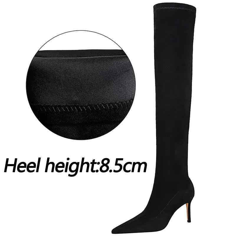Shoes Suede Sexy Over-the-Knee Boots Black Plush Warm Women Winter Boots Thin High Heel Boots Long Boots Plus Size 42 43 black-8.5cm