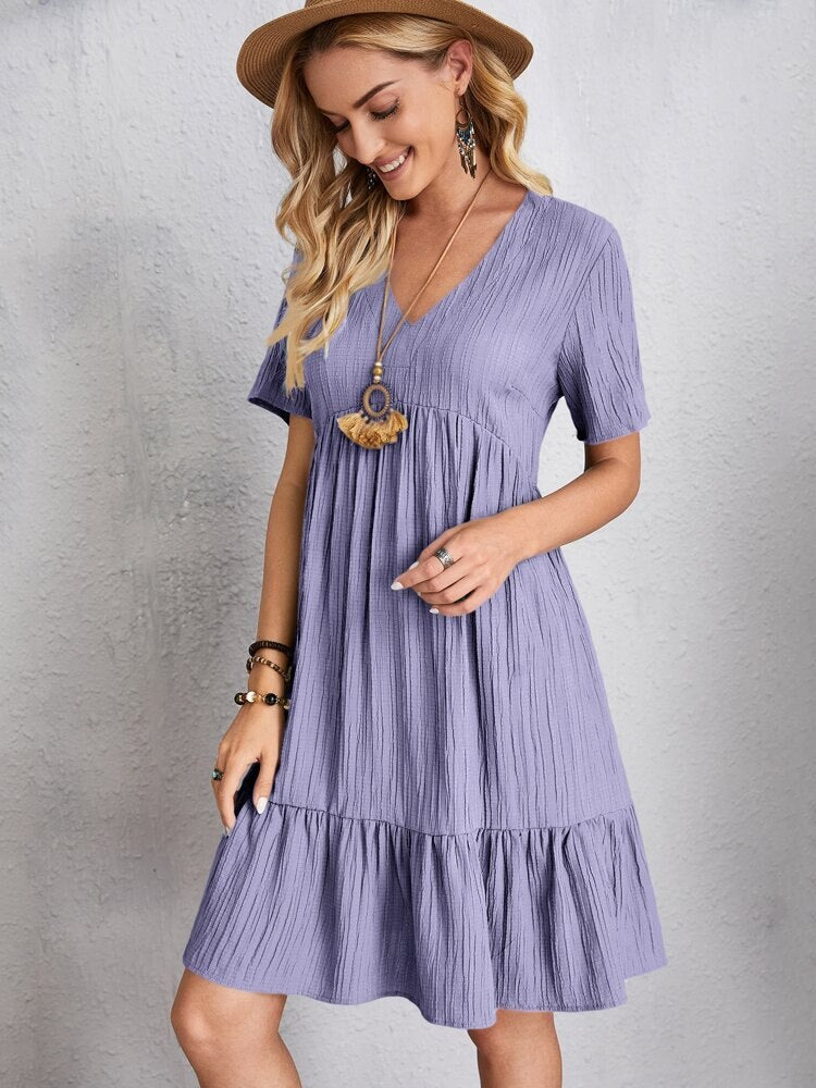 Summer Knee Length Dresses for Women 2024 New-In One-Piece Loose Casual Short Sleeve Dress Vintage Chic Maxi Midi Dress Outfits