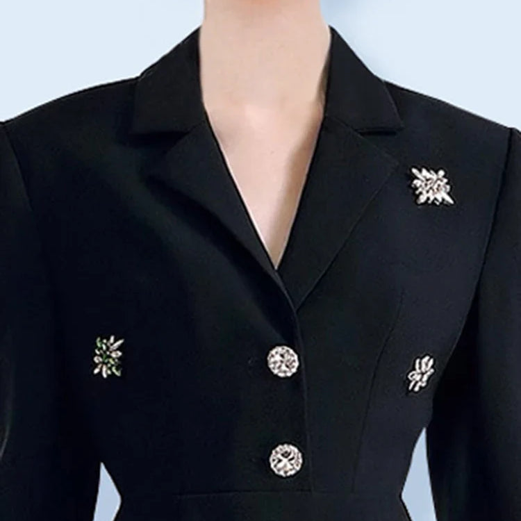 Colorblock Patchwork Diamonds Elegant Dresses For Women V Neck Long Sleeve High Waist Spliced Organza Dress Female