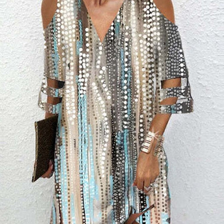 Sundress Bell Sleeve Casual Dress Paisley Print Vintage Floral Summer Loose Short Dress