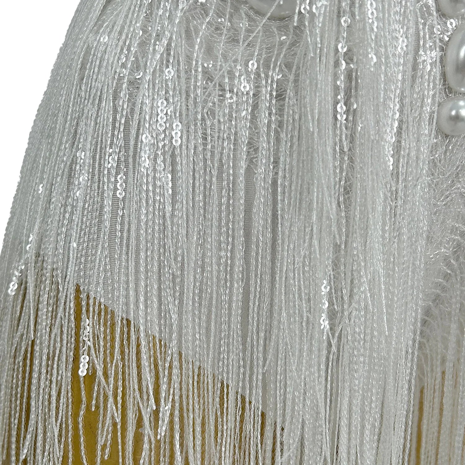 Sparkly Women White Tassel Leotard Sexy Pearls Sequins Fringes Bodysuit Club Performance Wear Party Stage Dance Costumes Shuye