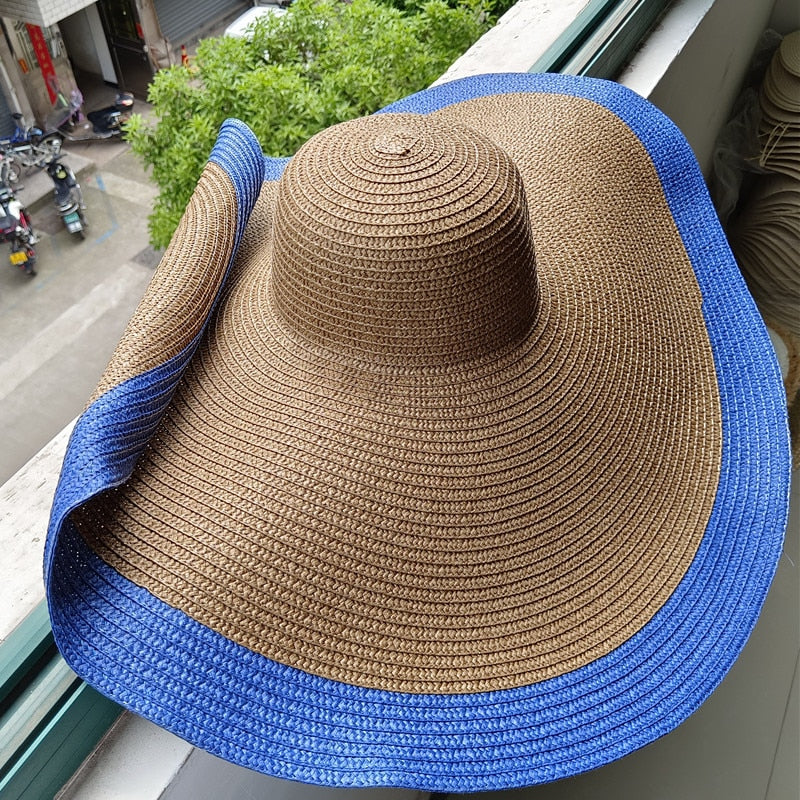 Rainbow striped big brim anti-ultraviolet sunshade sun hat beach sun hat with wire edge can be folded arbitrarily 09 M 56-58cm