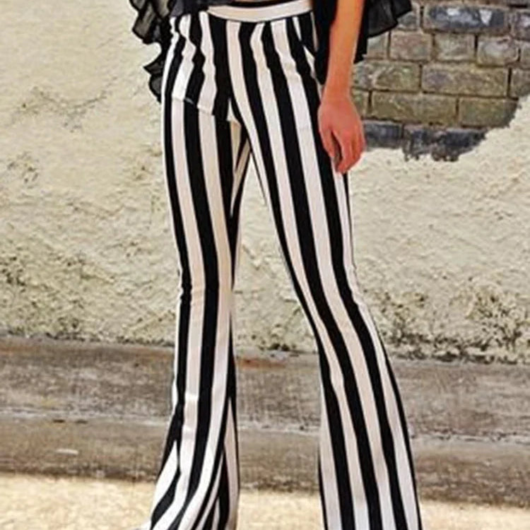 New Yoga Pants Sexy Leggings Black White Striped Printed Casual Wide Leg Trousers Female Streetwear Elastic Elegant Bottom