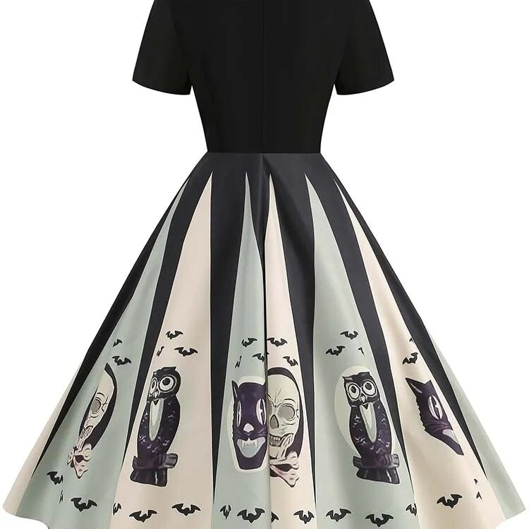 Women Halloween Costumes Dresses Short Sleeve Print 2024 Autumn Winter Vintage Party Dress Vestidos