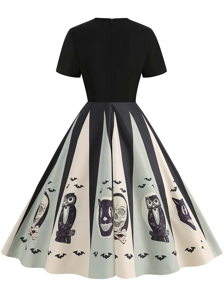 Women Halloween Costumes Dresses Short Sleeve Print 2024 Autumn Winter Vintage Party Dress Vestidos