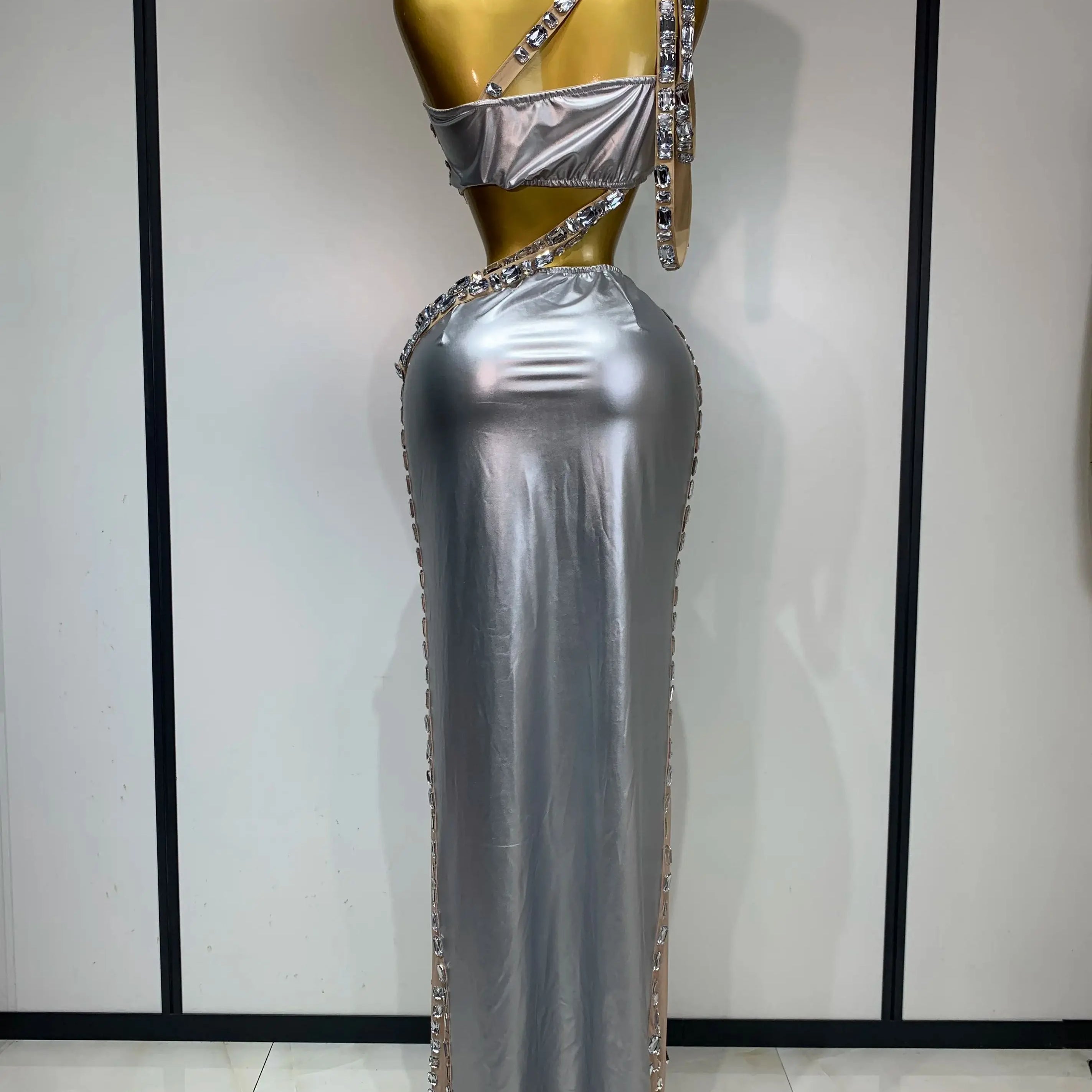 Celebrate Luxury Birthday Stage Show Wear Sparkling Rhinestones Two Pieces Set Sleelveless Evening Party Dresses Club Outfit