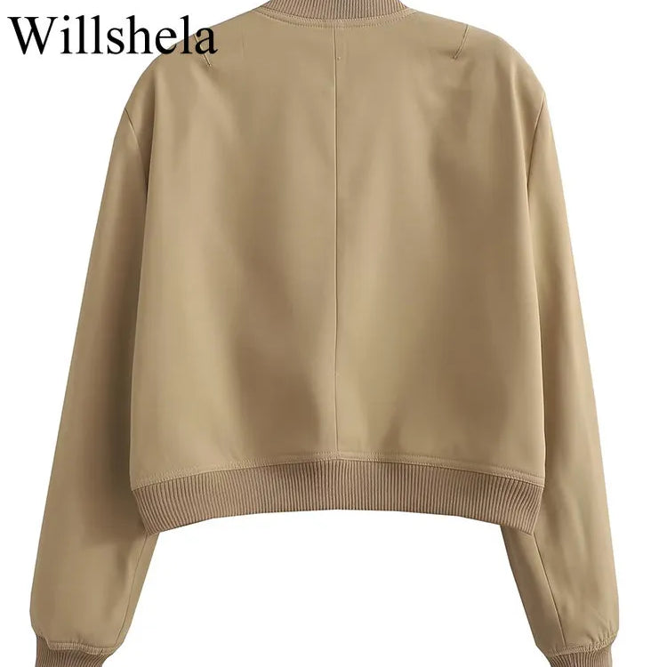 Women Fashion Solid Bomber Jackets Coat With Pockets V-Neck Single Breasted Long Sleeves Female Chic Lady Outfits