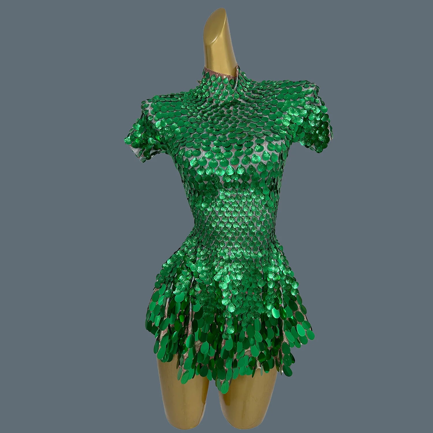Sexy Nightclub Leotard Shining Lovely Sequins Mini Dress Costume Celebrate Dress Women Bodysuit Birthday Silver Dresses Jinsique green One Size