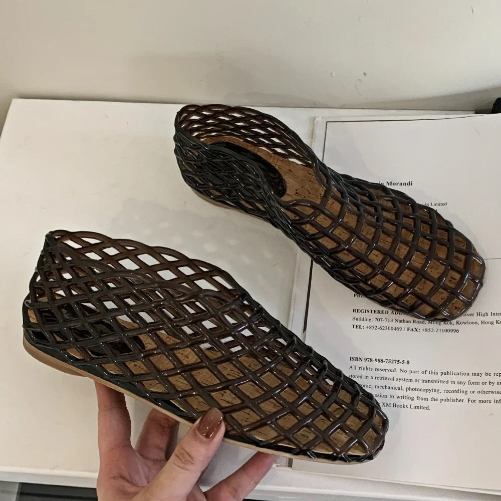 Summer Jellies Shoes Women Fashion Transparent Mesh Hollow Out Beach Shoes Ladies Flat Sandals Colourful Round Toe Jelly Sandals black